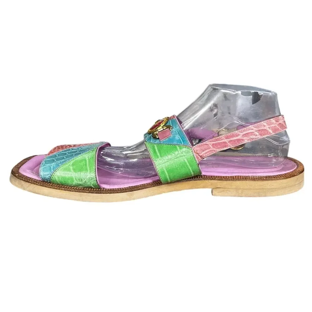 Vintage Wendel’s Italian Made Pastel Pink Blue Alligator Sandals Size US 11/11.5